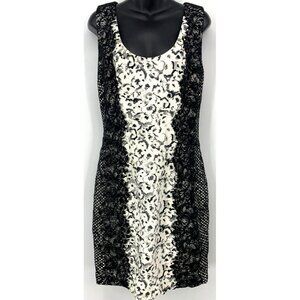 GUESS Women Dress Size 12 Ivory Black Floral Lace Scoop Neck Sleeveless Sheath